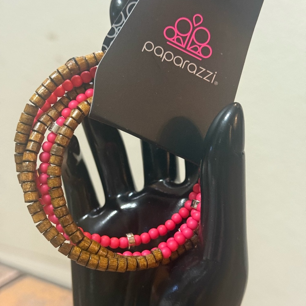 🌸4 for $10 NWT Paparazzi Pink and Brown “Who Wood Of Thought” Wood Bracelet